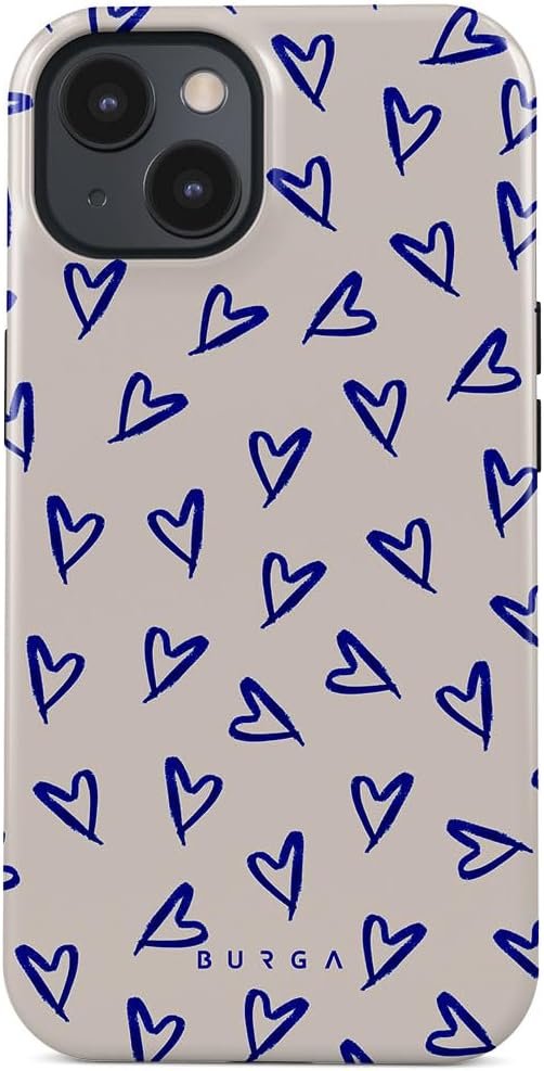 Phone Case Compatible with iPhone 14 Plus - Hybrid 2-Layer Hard Shell + Silicone Protective Case - Blue Hearts Love Kiss Amor - Scratch-Resistant Shockproof Cover