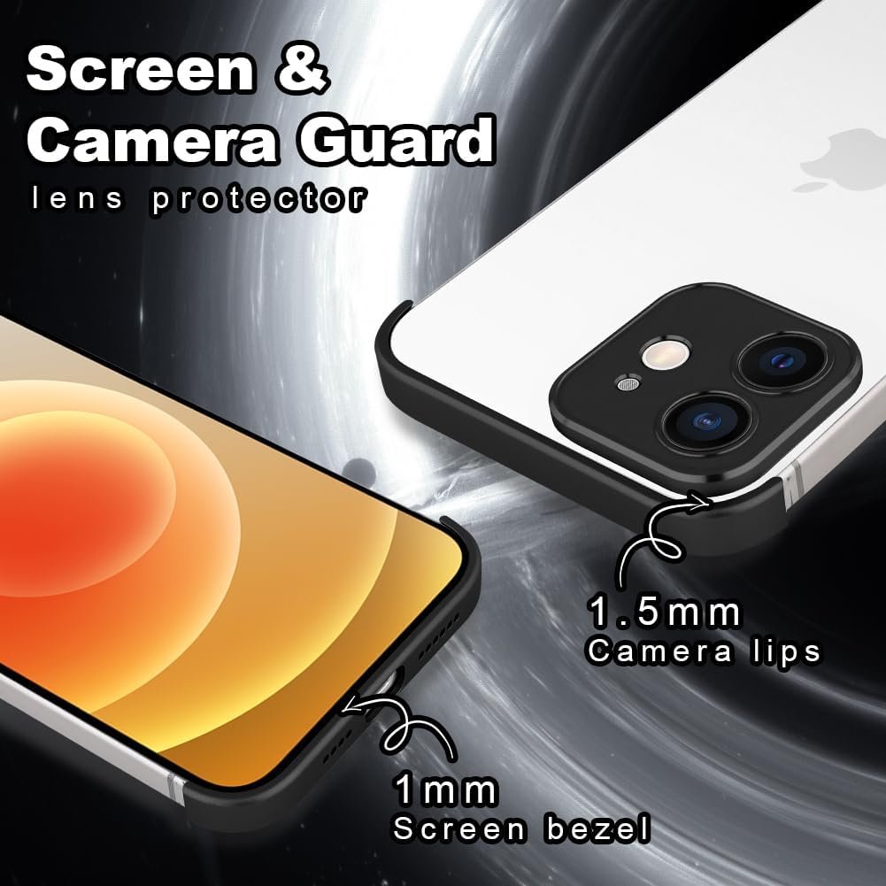 Design for Metal Frameless Phone Case Compatible with iPhone 12 Phone Models with Camera Lens Protector, Metal Shockproof Phone Cover, Minimalist Yet Protective Bumper Shell (Black Metal)