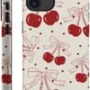 for iPhone 14 Plus Case,HH2 Red Cherry Bows Hybrid 2 Layer Hard Shell Silicone Protective Pattern Design Case