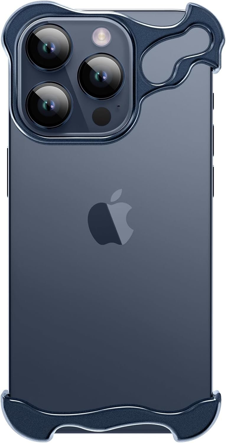 61mEER4Ke5L._AC_SL1500 Phone Case for iPhone 13 Pro Phone Case Minimalist Protective Shock Absorption Aerospace Grade Aluminum Shells + Elastomer Inlays Easy Fit (Aluminum Metal Blue)