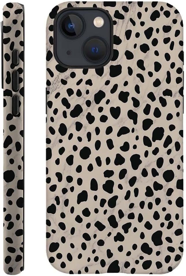 Case Compatible with iPhone 14 Pro Max,Black Polka Dots Marble Pattern-Almond Latte Pattern Design Case for iPhone 14 Pro Max Cases,Dustproof Protective Hybrid 2-Layer Hard Shell Phone Case