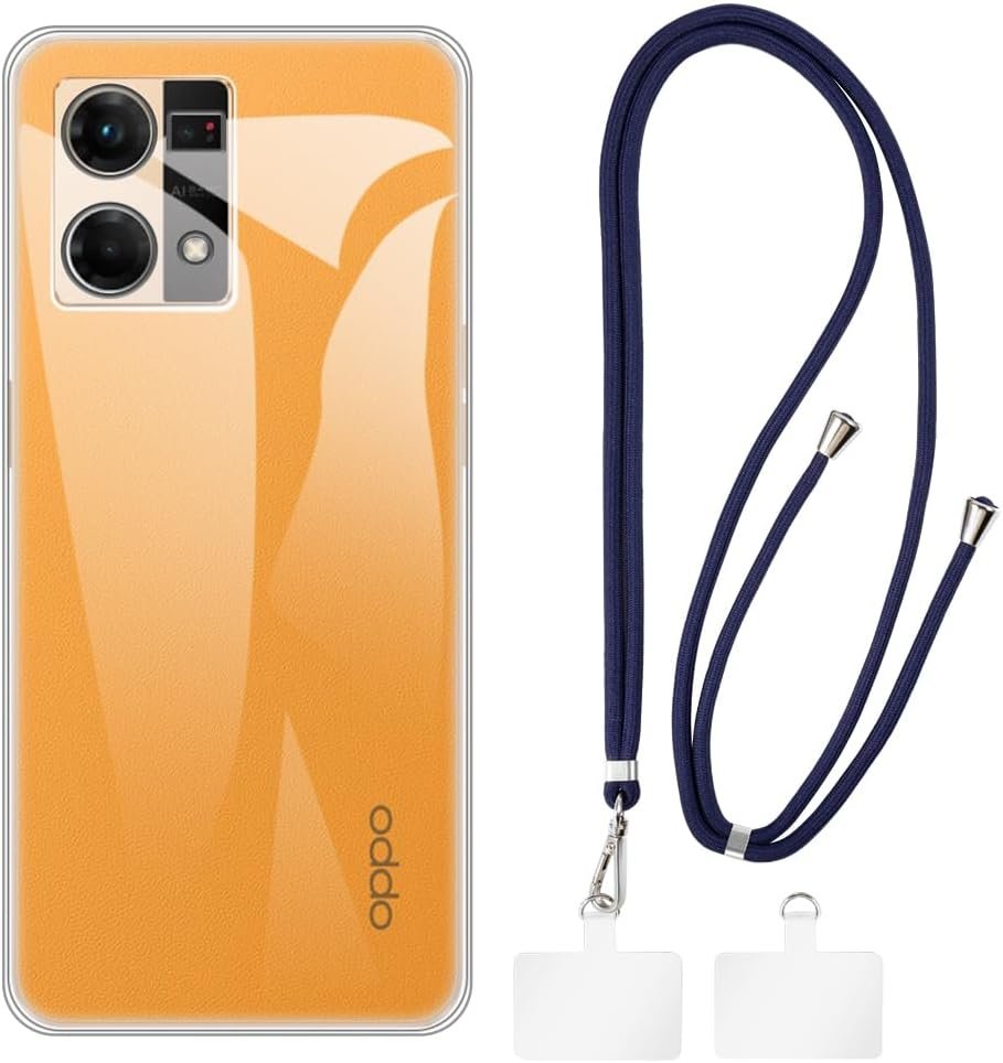7 4G Case + Universal Mobile Phone Lanyards, Neck/Crossbody Soft Strap Silicone TPU Cover Bumper Shell for Oppo F21 Pro 4G (6.43”)