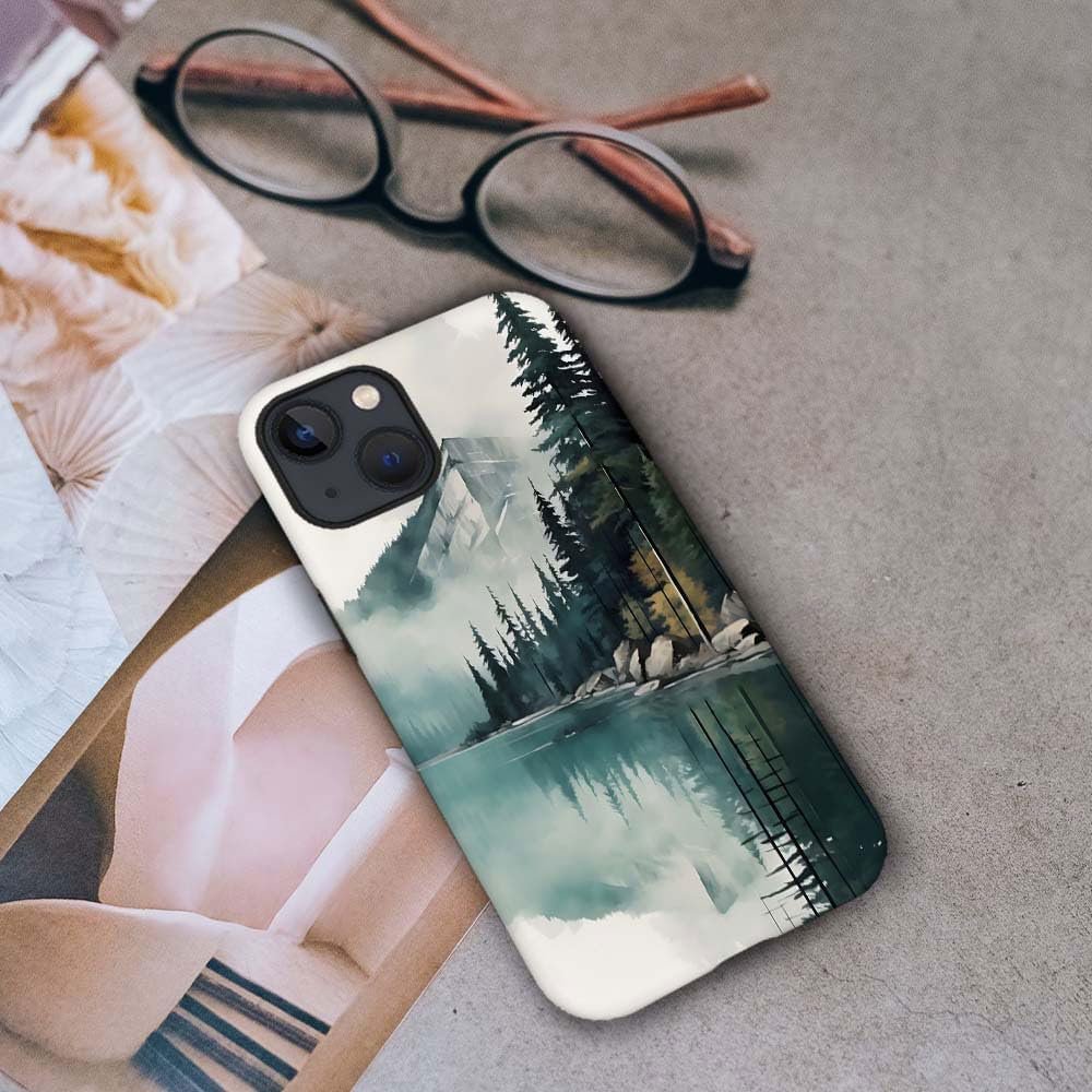 Case Compatible with for iPhone 13,Forest Lake Mountain Watercolor Phone Case Hybrid 2-Layer Hard Shell,Shockproof Soft for Girl Women Boy Men,Case for iPhone 13