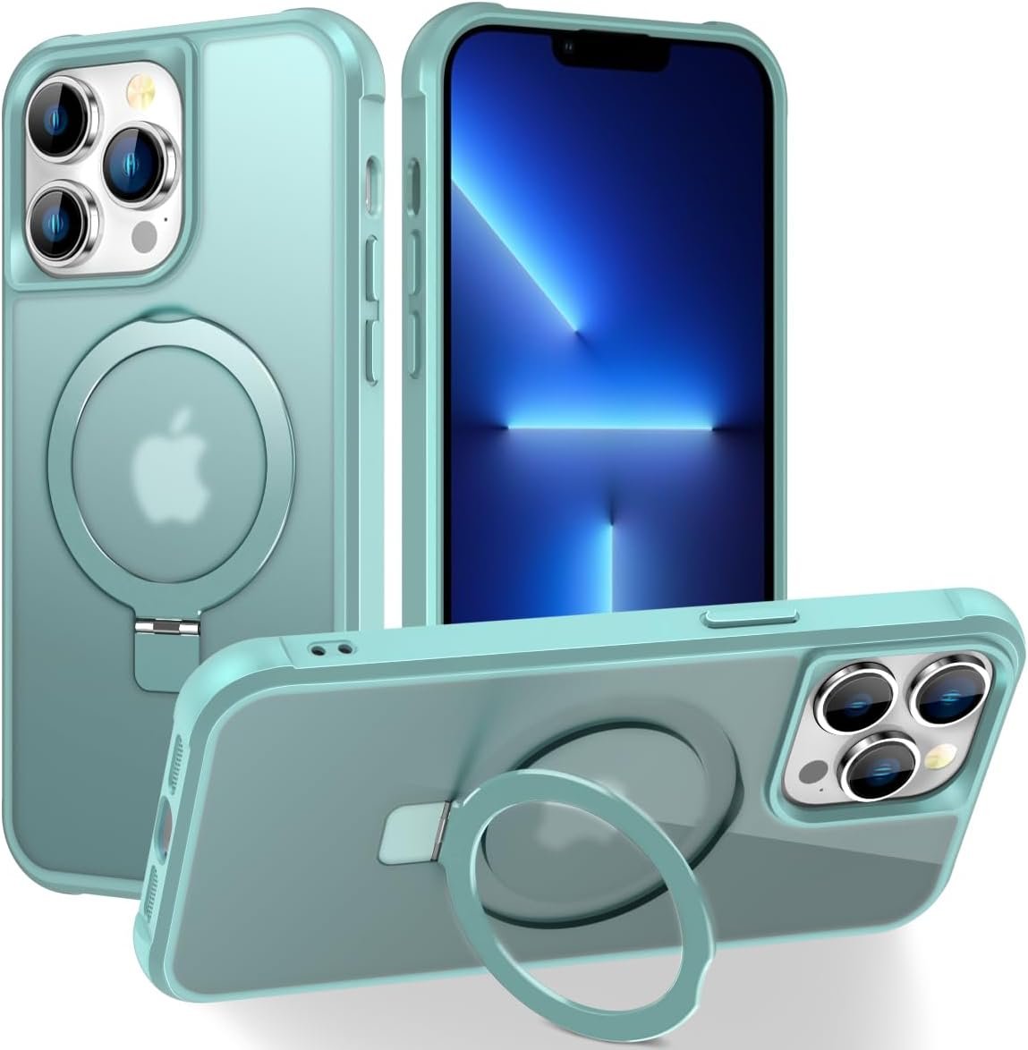 Magnetic Compatible with iPhone 14 Case with Stand [Military Grade Drop Tested][Compatible with Magnet] Ring Translucent Slim Hard Back Soft Edge, Rose Red