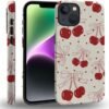 for iPhone 14 Plus Case,HH2 Red Cherry Bows Hybrid 2 Layer Hard Shell Silicone Protective Pattern Design Case