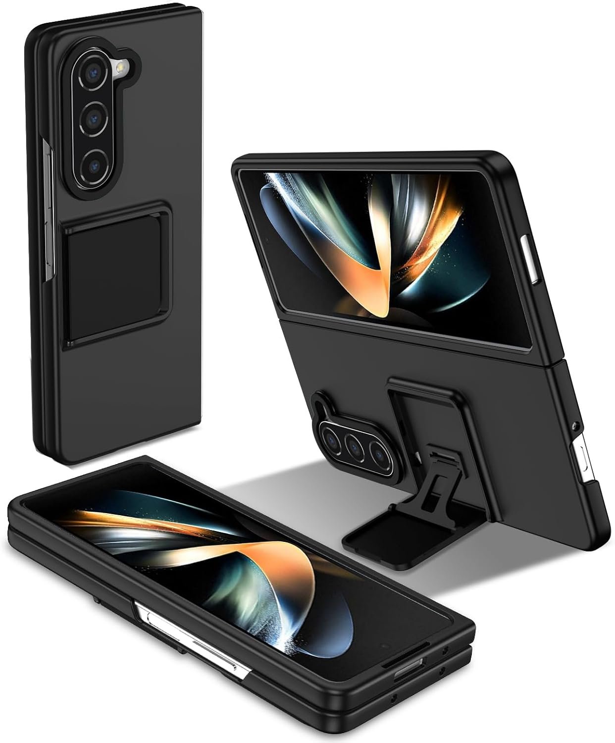 Case for Samsung Galaxy Z Fold 4, [Adjustable Bracket] Shockproof PC Shell with Lens Protection Cell Phone Cover, Black
