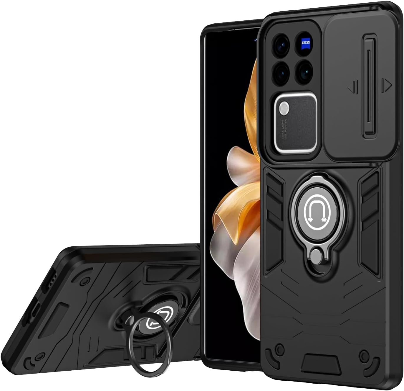 Compatible with 11 F 5G / F25 Pro 5G Bracket Shell,Camera Lens Protection Kickstand Car Mount 2 in 1 Anti-Fall Phone Case Cover Black