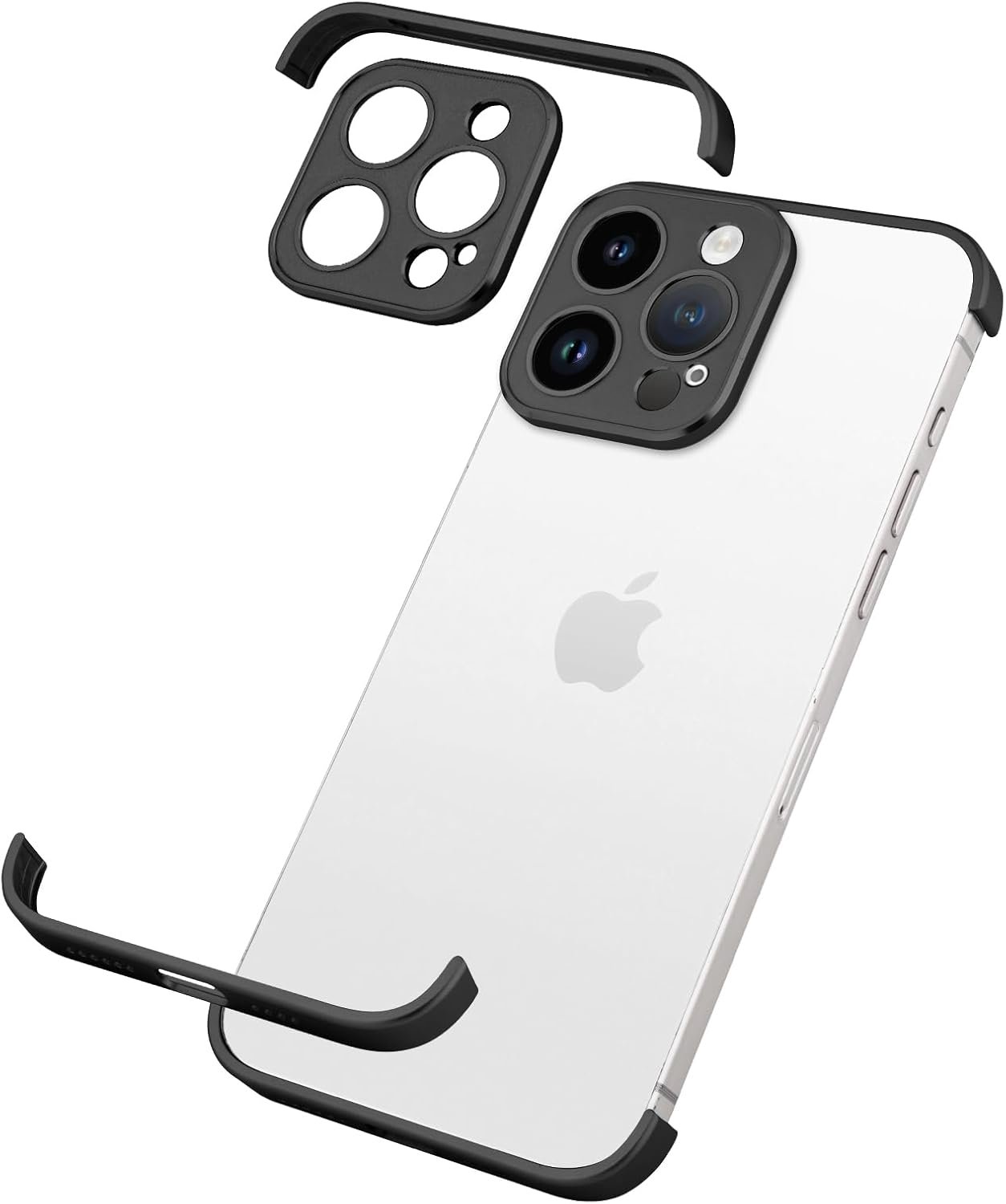 Design for Metal Frameless Phone Case Compatible with iPhone 12 Phone Models with Camera Lens Protector, Metal Shockproof Phone Cover, Minimalist Yet Protective Bumper Shell (Black Metal)