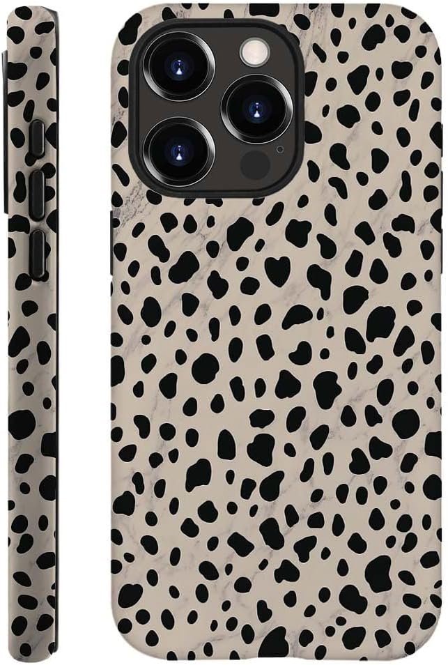 Case Compatible with iPhone 14 Pro Max,Black Polka Dots Marble Pattern-Almond Latte Pattern Design Case for iPhone 14 Pro Max Cases,Dustproof Protective Hybrid 2-Layer Hard Shell Phone Case