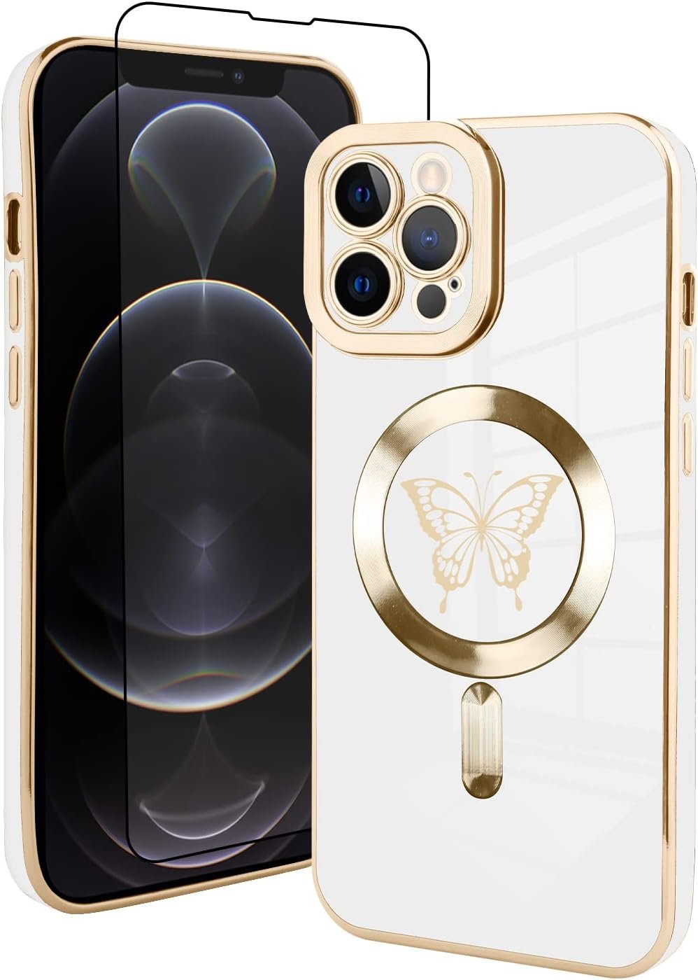 Innovatemee Magnetic Case Designed for iPhone 13 Compatible with MagSafe Wireless Charging,Cute Butterfly Phone Bumper Cover with Camera Lens Protector for Women Girls Men 6.1"- Purple