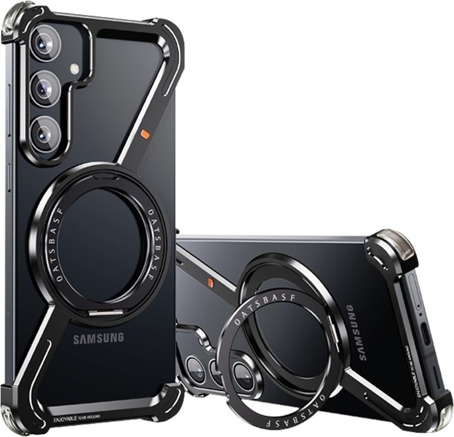 Phone Case Compatible with Samsung Galaxy S24, 360° Rotation Kickstand Aluminum Metal Frameless Design Bumper Case, Protective Shock Grade Shell, Natural Titanium