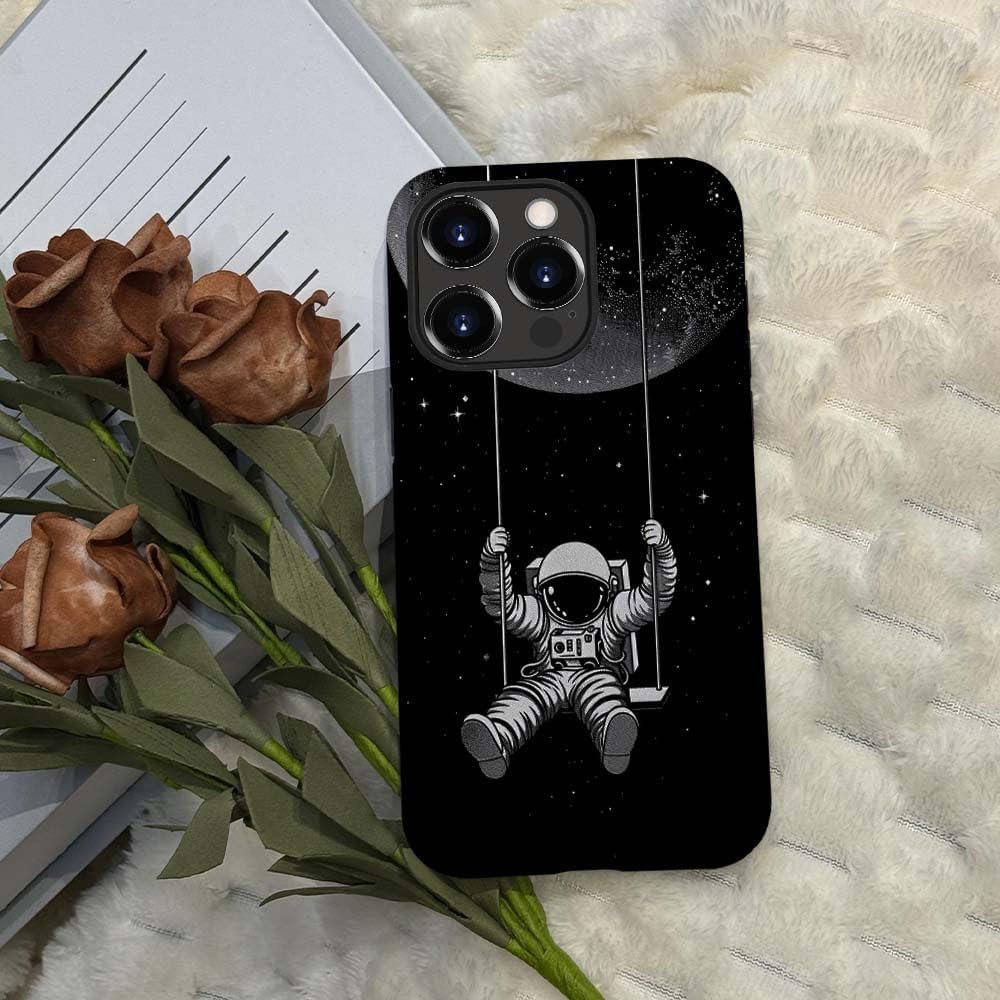Innovatemee Case Compatible with iPhone 15 Pro Max,Astronaut Moon Swing Phone Case for iPhone 15 Pro Max,Cases for Girls and Boys,Fall Prevention Hybrid 2-Layer Hard Shell Phone Case