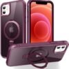 Magnetic Compatible with iPhone 14 Case with Stand [Military Grade Drop Tested][Compatible with Magnet] Ring Translucent Slim Hard Back Soft Edge, Rose Red