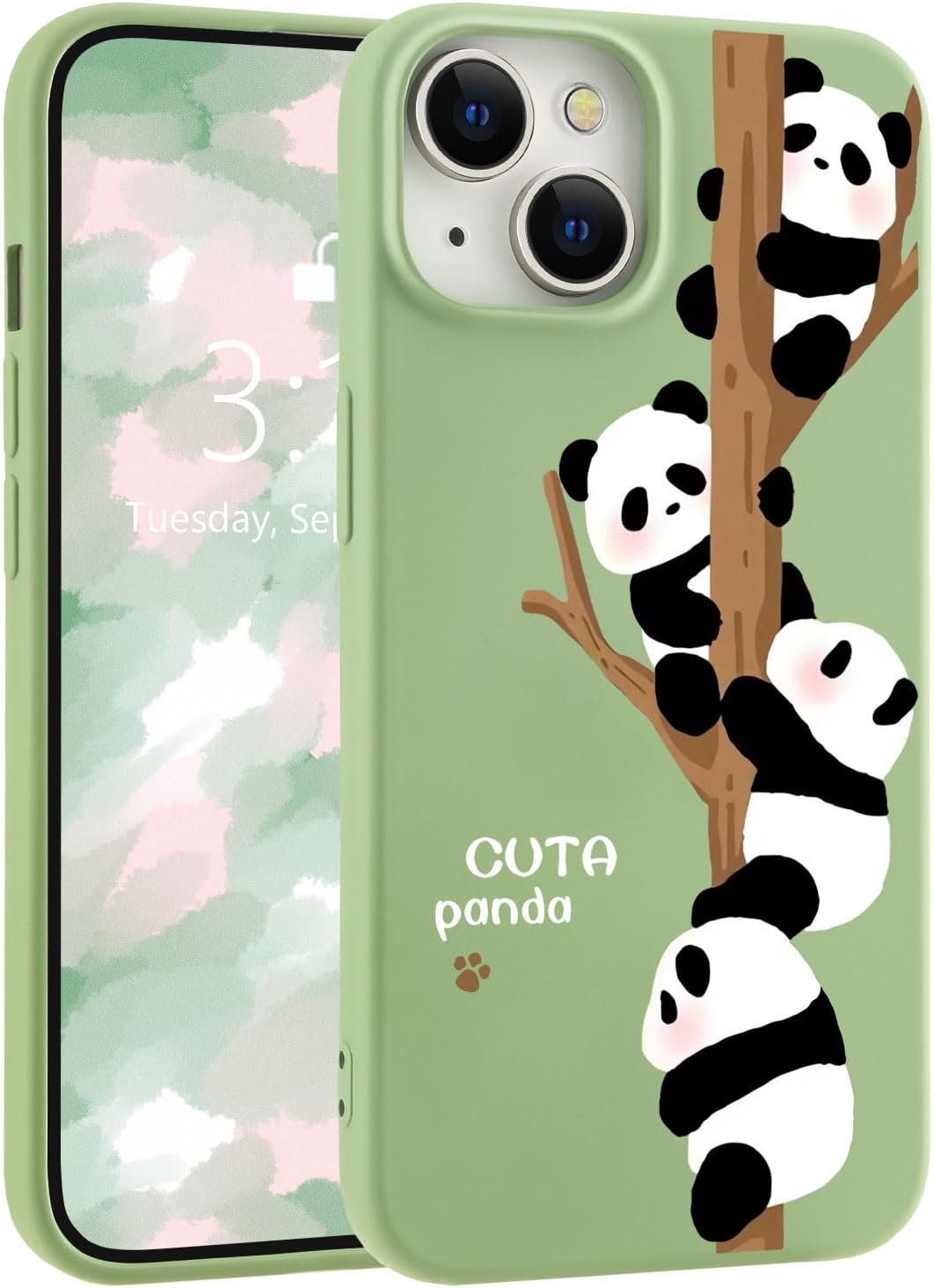 for iPhone 13 Case, Cute Kawaii Panda Pink Liquid Silicone Slim Fit Soft Gel Rubber Protective Phone Cover for Women Girls