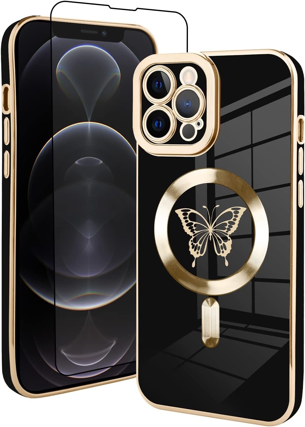 Innovatemee Magnetic Case Designed for iPhone 13 Compatible with MagSafe Wireless Charging,Cute Butterfly Phone Bumper Cover with Camera Lens Protector for Women Girls Men 6.1"- Purple