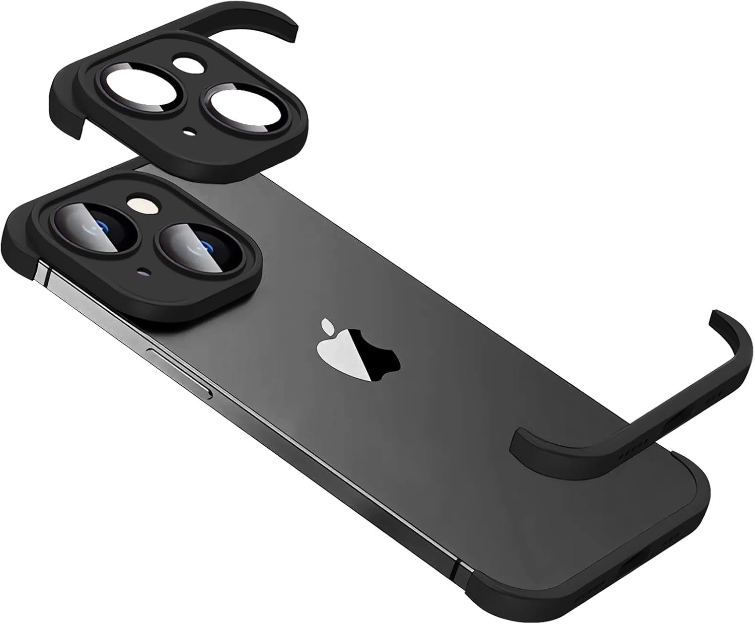 Design for Metal Frameless Phone Case Compatible with iPhone 12 Phone Models with Camera Lens Protector, Metal Shockproof Phone Cover, Minimalist Yet Protective Bumper Shell (Black Metal)