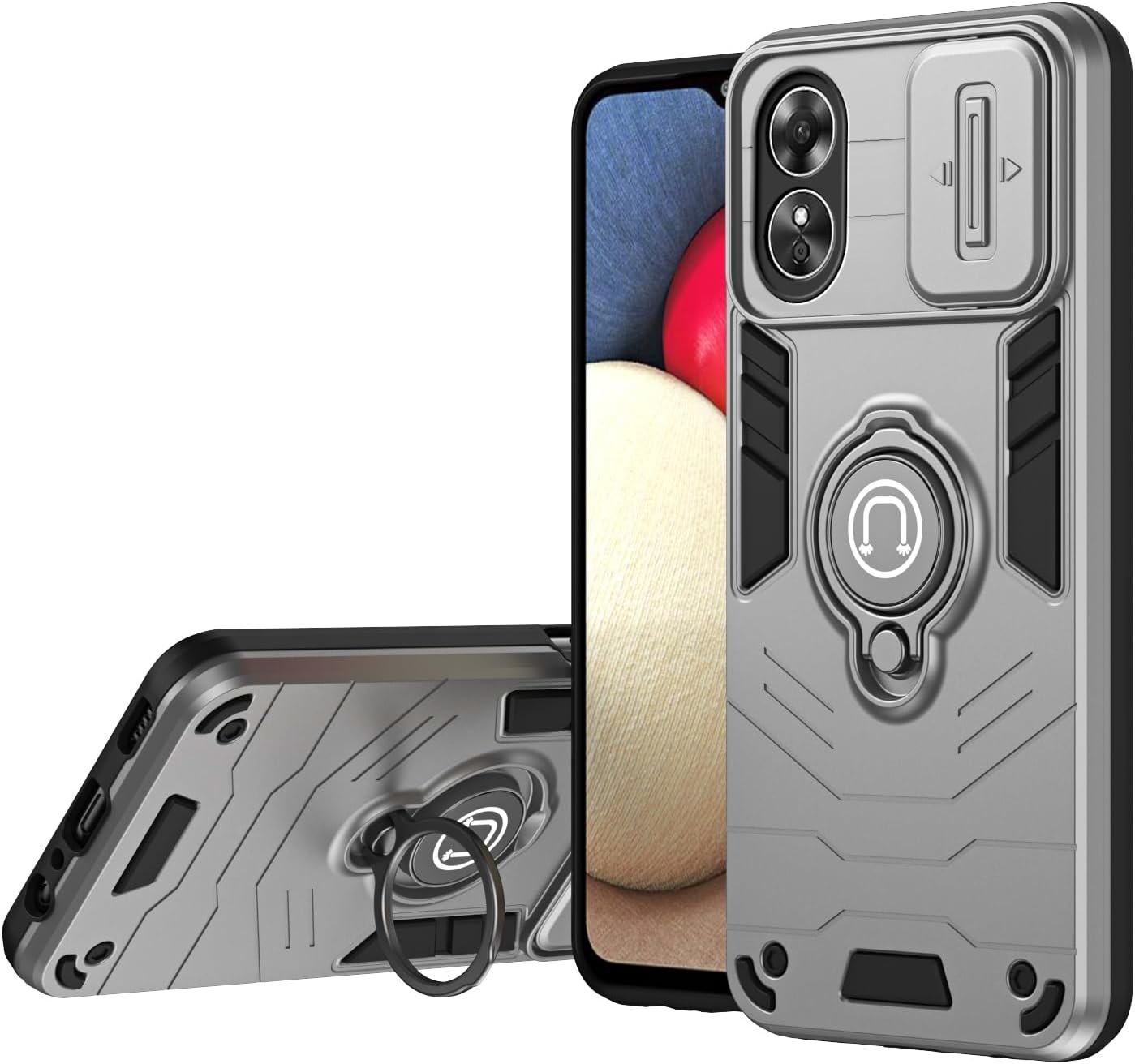 Compatible with 11 F 5G / F25 Pro 5G Bracket Shell,Camera Lens Protection Kickstand Car Mount 2 in 1 Anti-Fall Phone Case Cover Black