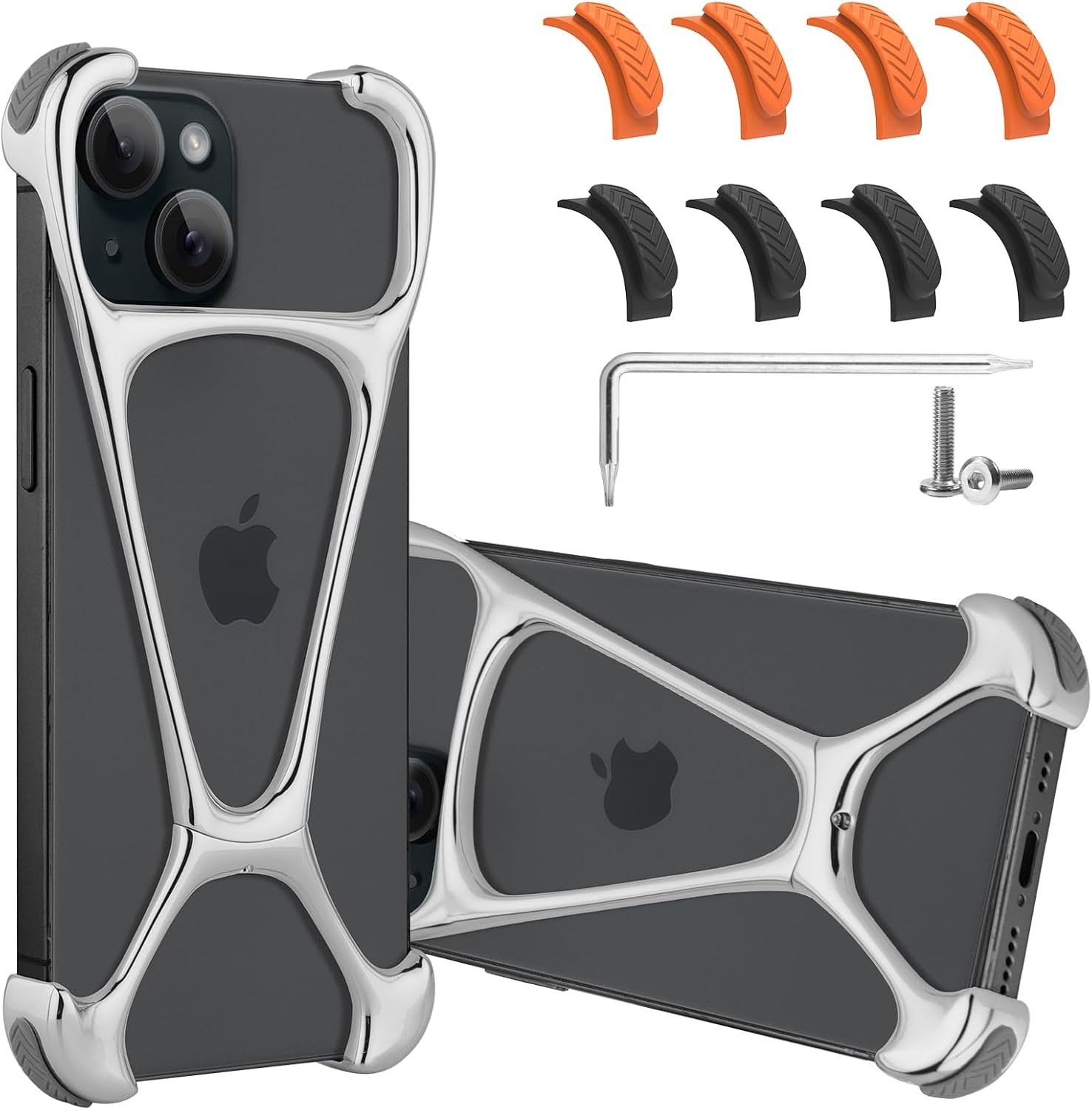 Phone Case Compatible with iPhone 15 Pro Frameless Minimalist Protective Shock Absorption Aerospace Grade Aluminum Shells + Four Corners for Collision Avoidance Elastomer Inlays