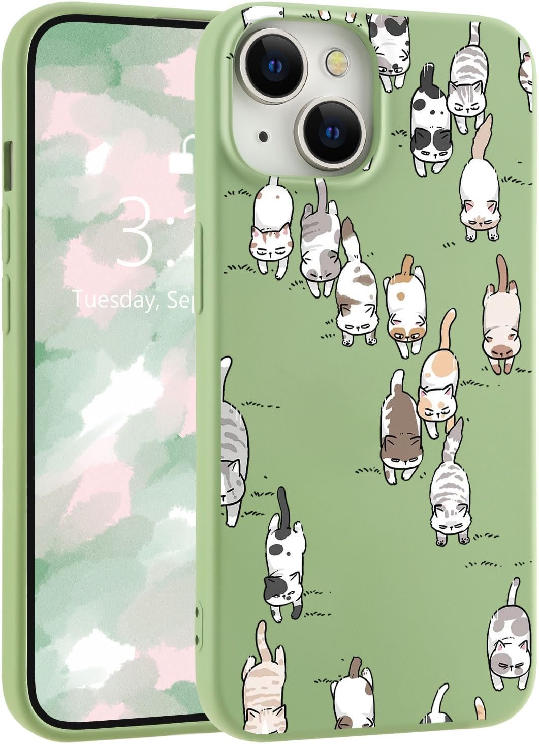 for iPhone 13 Case, Cute Kawaii Panda Pink Liquid Silicone Slim Fit Soft Gel Rubber Protective Phone Cover for Women Girls