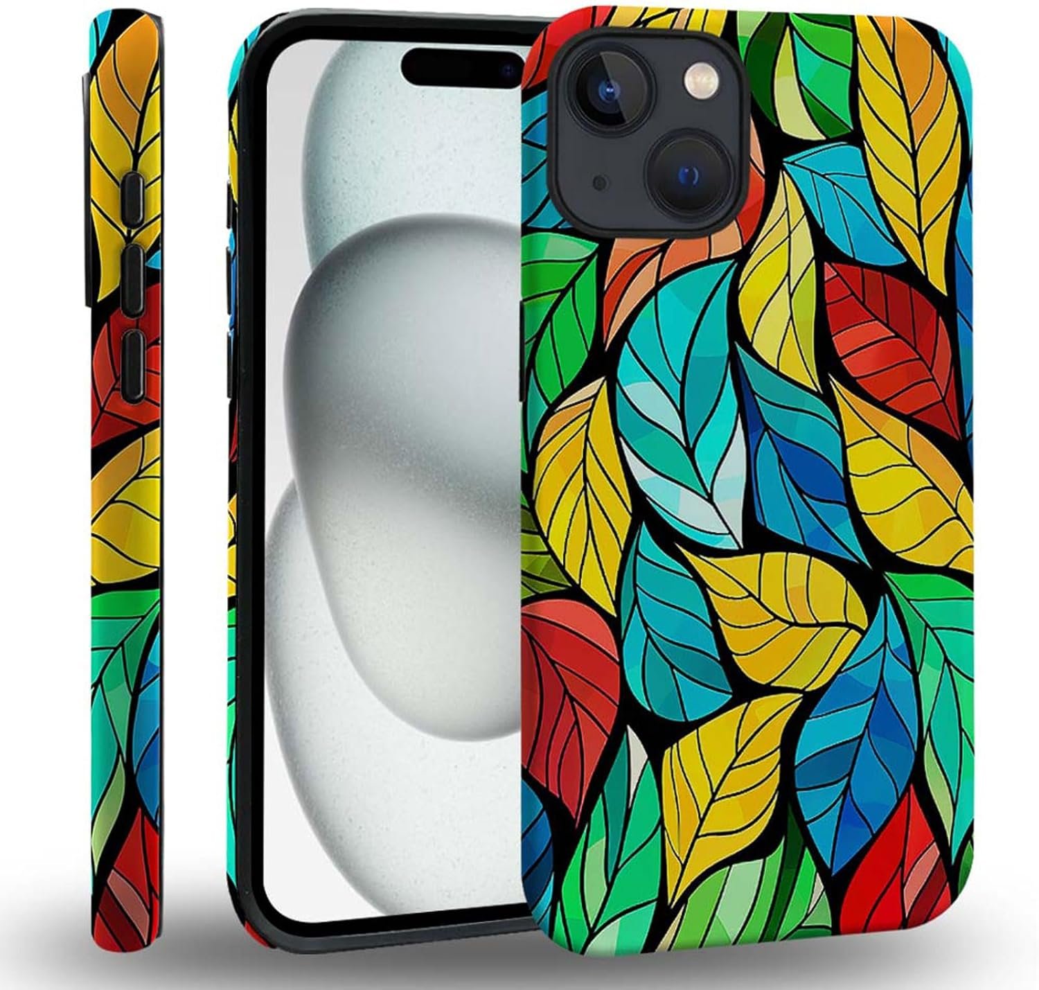 case Compatible with iPhone 13, Dark Blue Steed and Cactus Mix Two Layers of Protective Hard Shell Clear Design and dust-Proof. Suitable for iPhone 13