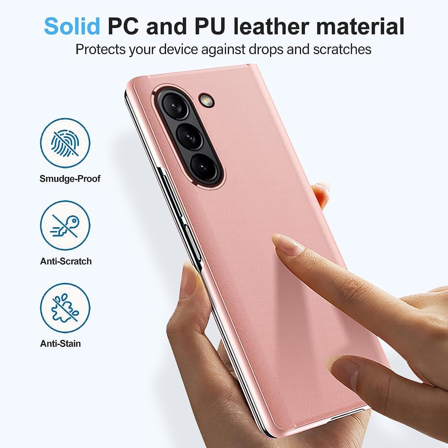 710dlqbVJkL._AC_SL1500 Mirror Case for Samsung Galaxy Z Fold 5 5G Case Clear View Makeup Leather Flip Cover, Galaxy Z Fold 5 5G Phone Case with Kickstand Shockproof Protective Case for Samsung Z Fold 5 5G Shell (Pink)