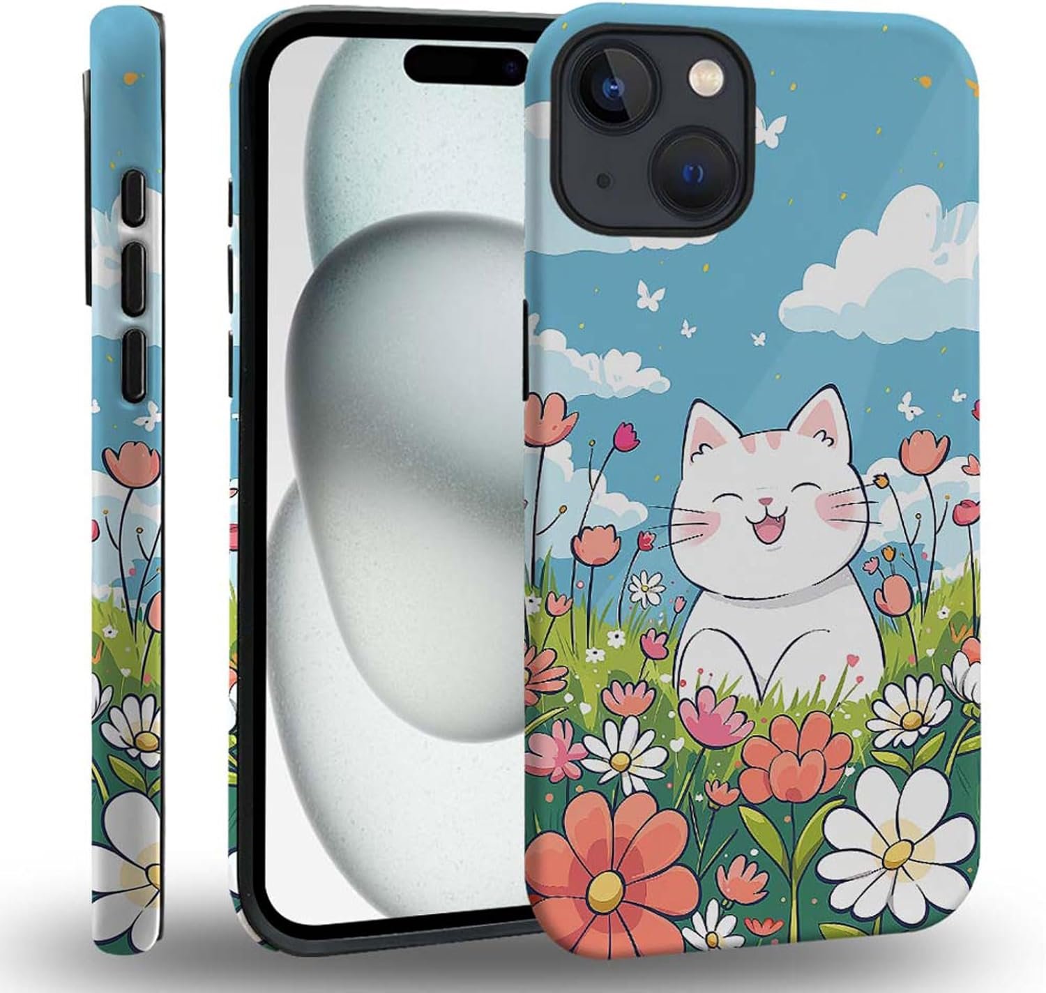 case Compatible with iPhone 13, Dark Blue Steed and Cactus Mix Two Layers of Protective Hard Shell Clear Design and dust-Proof. Suitable for iPhone 13