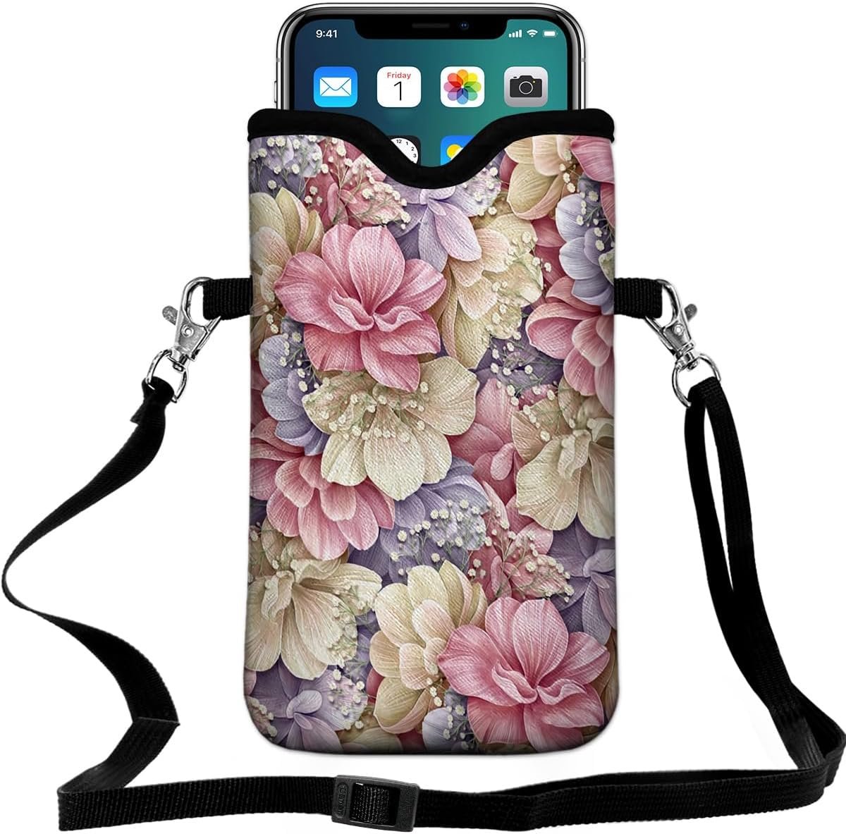 Universal Neoprene Cell Phone Pouch 7.1 X 4 in Mobile Protection Case Bag with Crossbody Strap/Neck Lanyard Beach Starfish Shells
