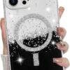 for iPhone 14 Pro Max Case, Sparkly Glitter Bling Back, Magnetic Support for Shockproof Case, Crystal and Clear High-Duty Protection for iPhone 14 Pro Max Case -Glitter Crystal