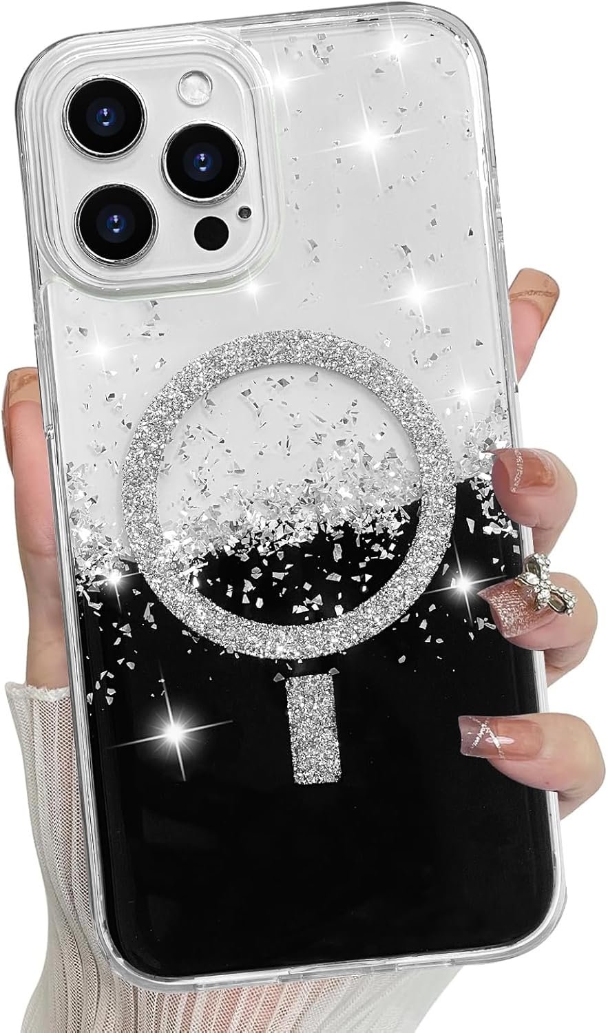 for iPhone 14 Pro Max Case, Sparkly Glitter Bling Back, Magnetic Support for Shockproof Case, Crystal and Clear High-Duty Protection for iPhone 14 Pro Max Case -Glitter Crystal