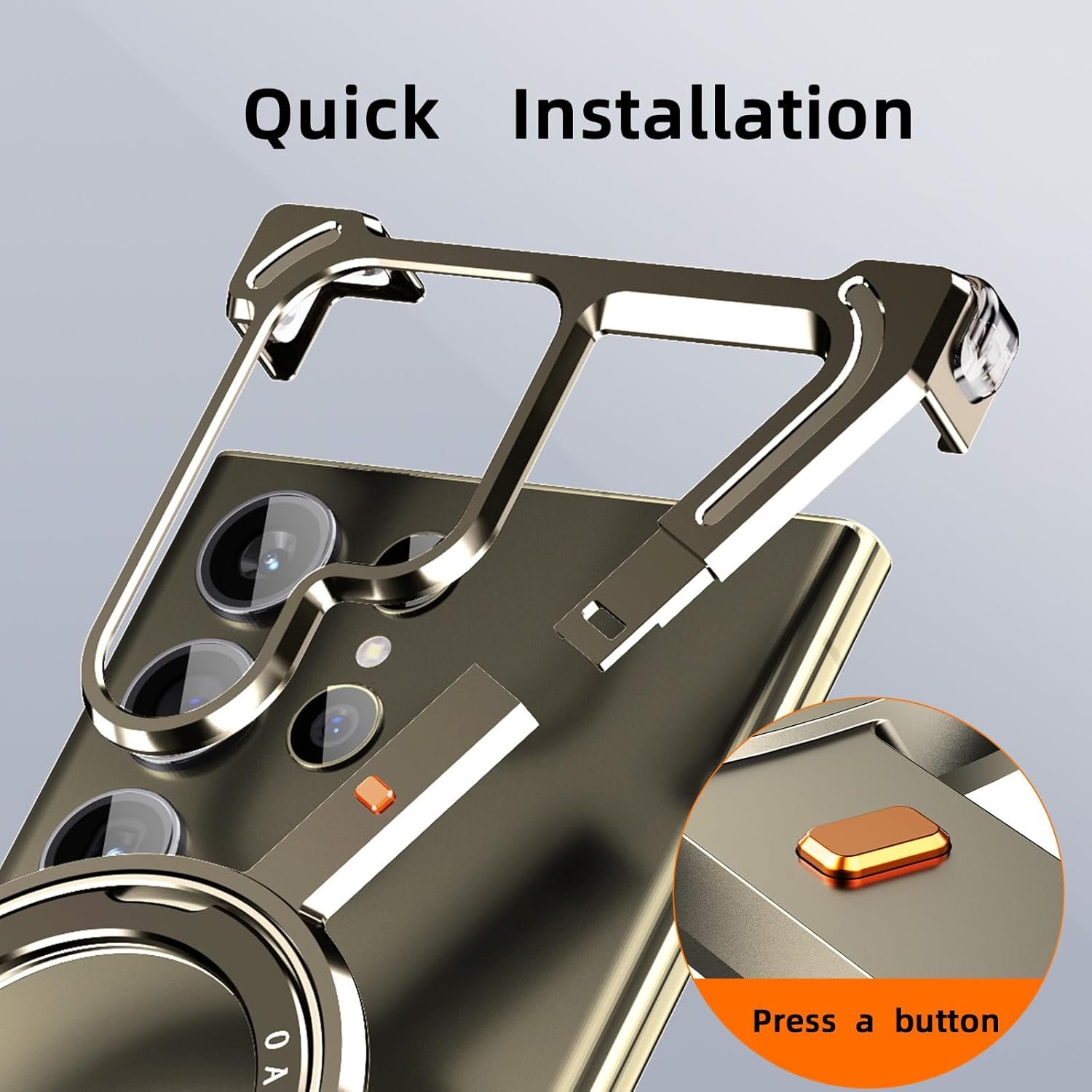 Innovatemee Minimalist Phone Case Compatible with Samsung Galaxy S24 Ultra, 360° Rotation Kickstand Aluminum Metal Frameless Design Bumper Case, Protective Shock Grade Shell, Natural Titanium