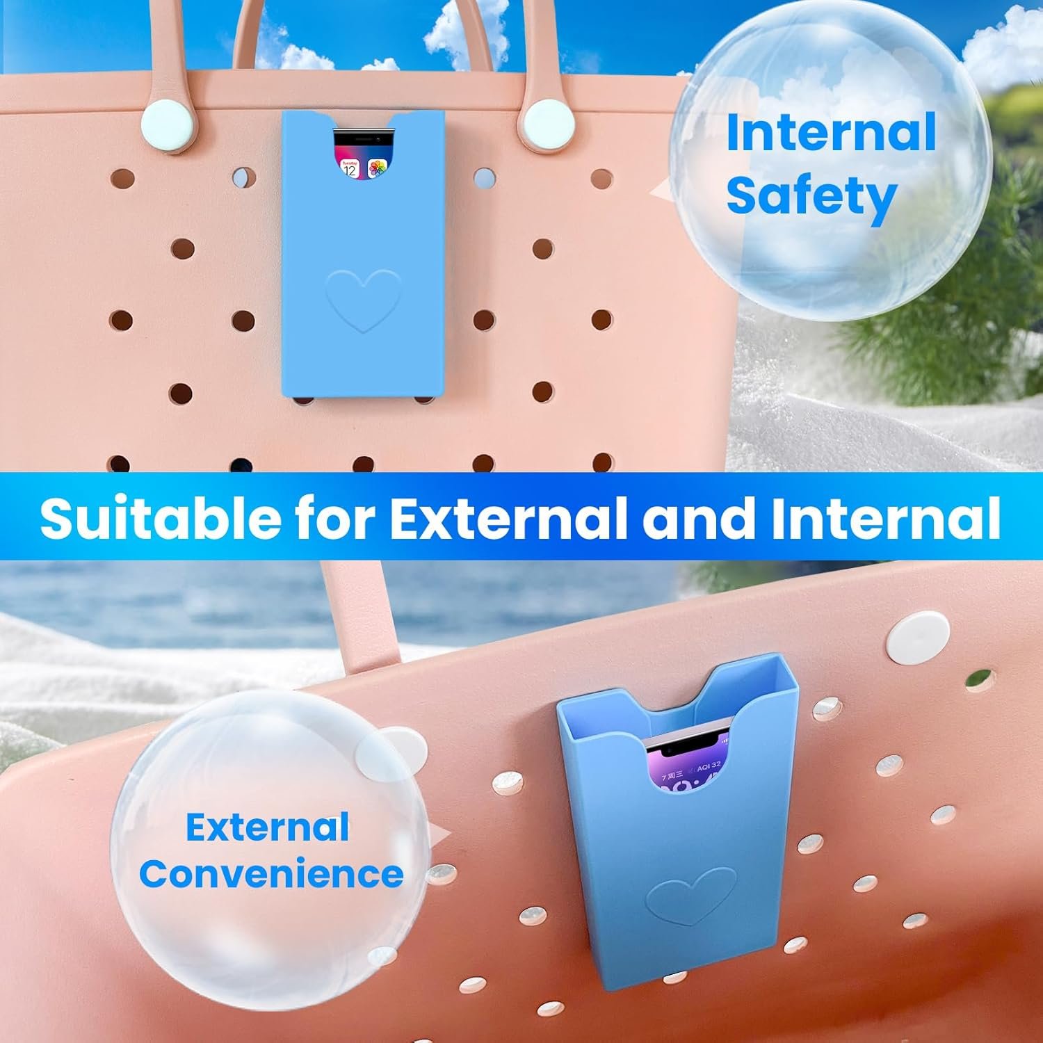 Phone Holder Compatible for Bog Bag, Phone Case Insert Accessories for Bog Bags, Plastic Shell Case Fits All Cell Phones,Keep Your Phone Portable and Secure in Beach Bag