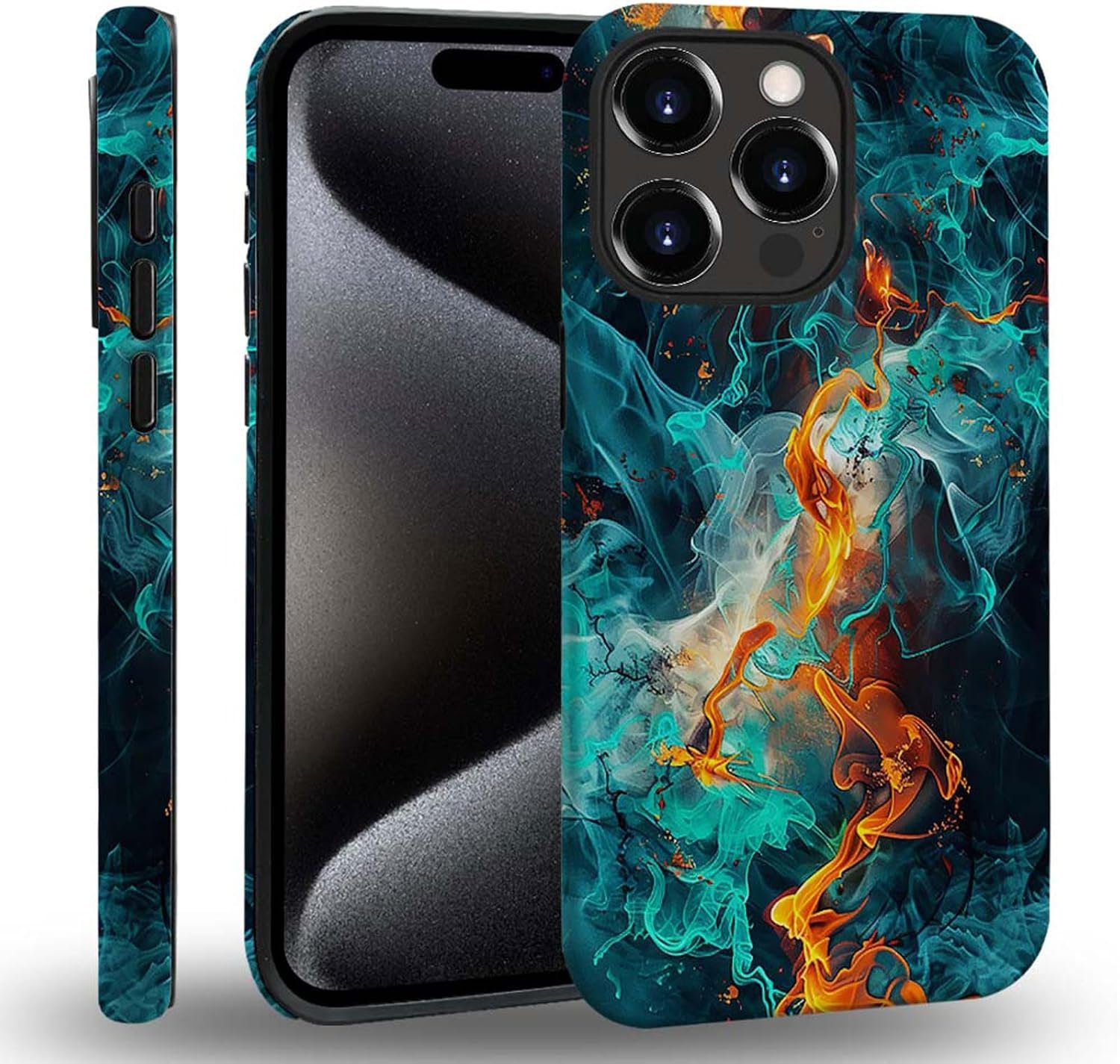 case Compatible with iPhone 13, Dark Blue Steed and Cactus Mix Two Layers of Protective Hard Shell Clear Design and dust-Proof. Suitable for iPhone 13