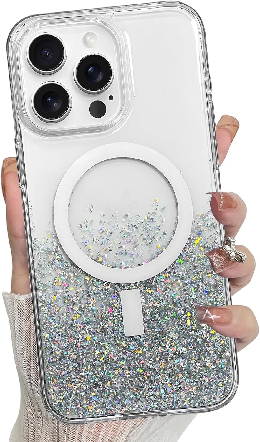 for iPhone 14 Pro Max Case, Sparkly Glitter Bling Back, Magnetic Support for Shockproof Case, Crystal and Clear High-Duty Protection for iPhone 14 Pro Max Case -Glitter Crystal