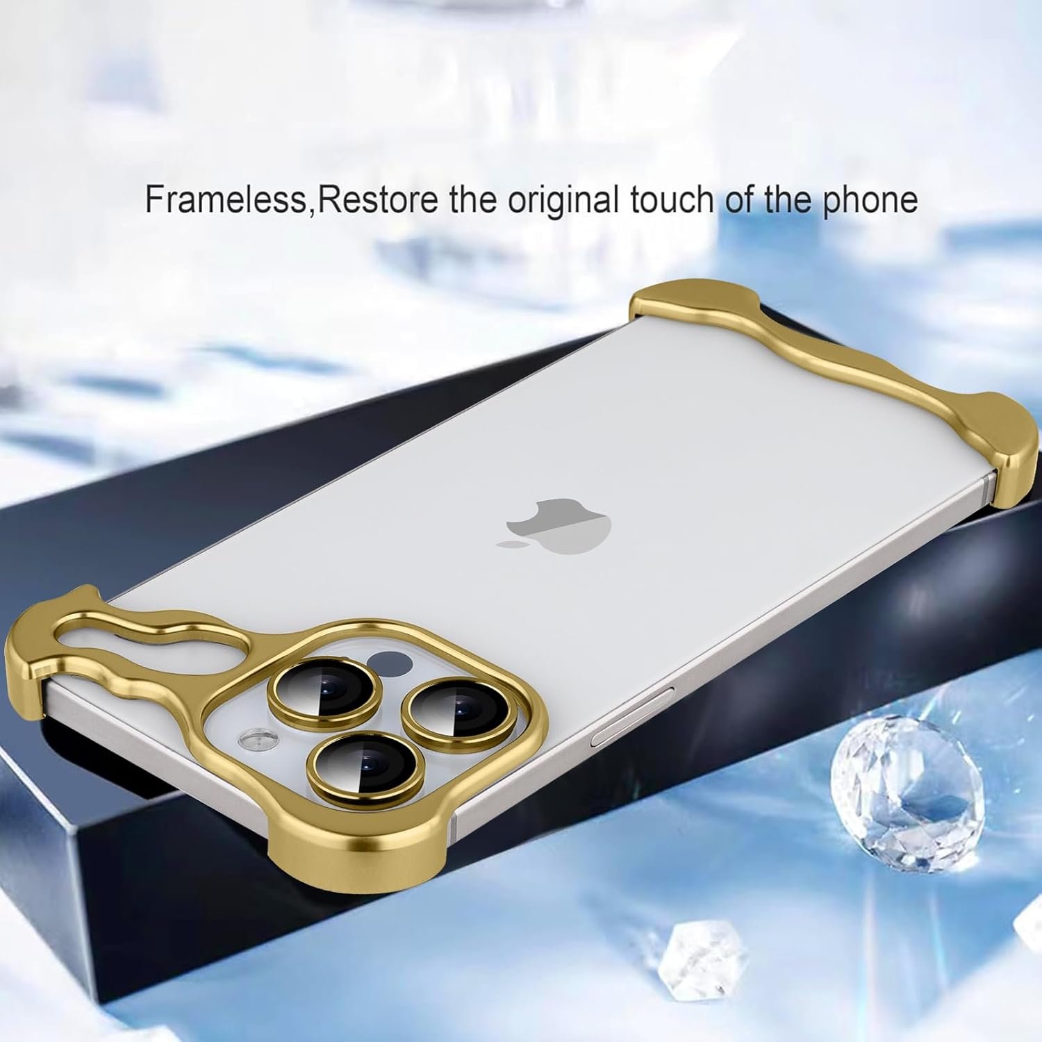 Metal Frameles Phone Case Compatible with iPhone 13 Pro Phone Case, Minimalist Protective, Shock Absorption, Aerospace Grade Aluminum Frameles Shells Screen Protective (Metal Gold)