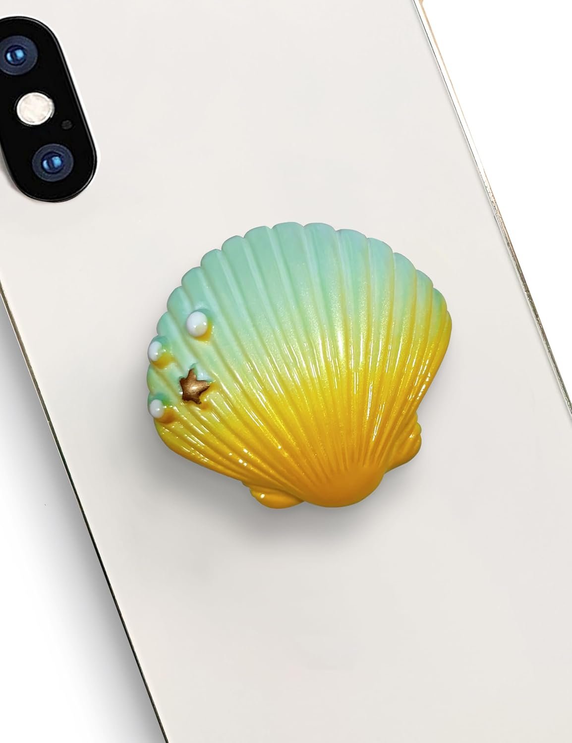 Cute Purple Green Shell Shape Collapsible Expandable Cellphone Stand Multi Functional Mobile Phone Grip & Kicktand