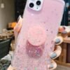 for iPhone 15 Pro Max Case Glitter Women Girls with Ring Kickstand Sparkle Bling Cute Cases Slim Soft Phone Protective Shell Phone Cover for iPhone 15 Pro Max Case 6.7 inch (Silver)