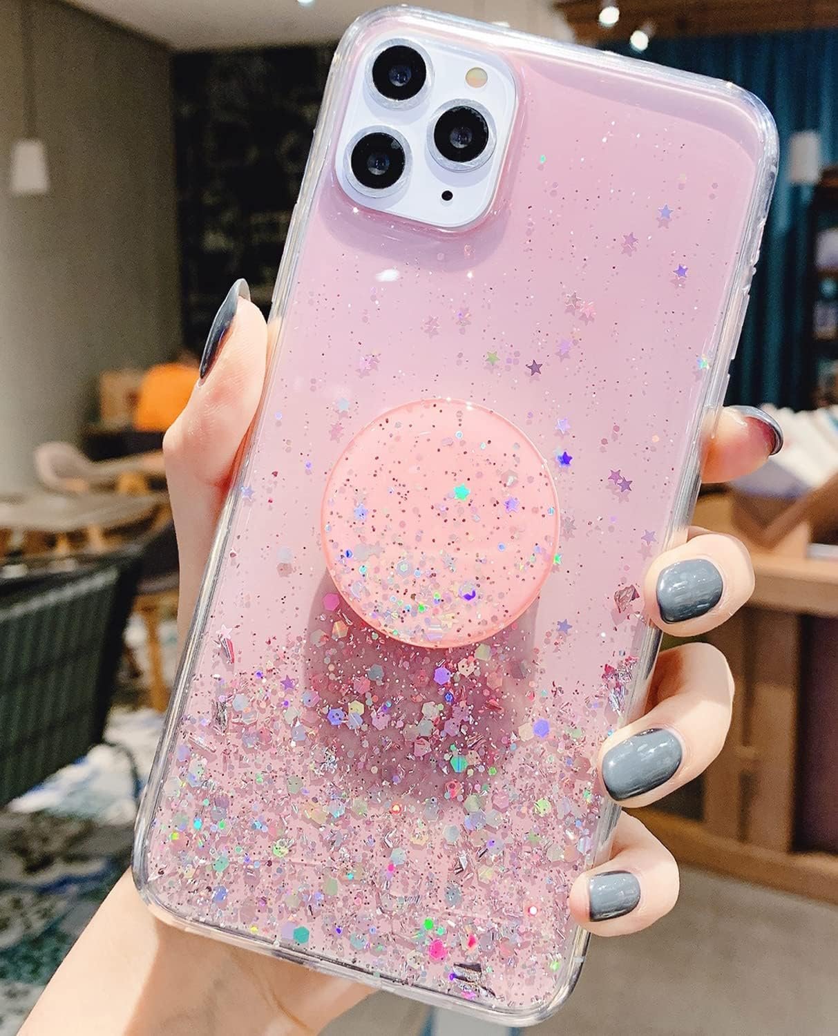 for iPhone 15 Pro Max Case Glitter Women Girls with Ring Kickstand Sparkle Bling Cute Cases Slim Soft Phone Protective Shell Phone Cover for iPhone 15 Pro Max Case 6.7 inch (Silver)