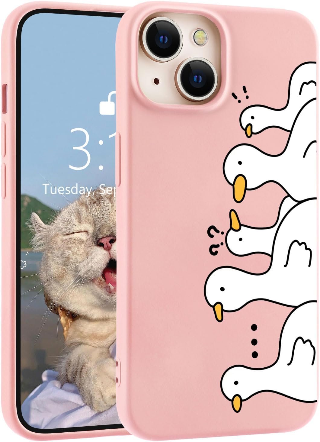 for iPhone 13 Case, Cute Kawaii Panda Pink Liquid Silicone Slim Fit Soft Gel Rubber Protective Phone Cover for Women Girls