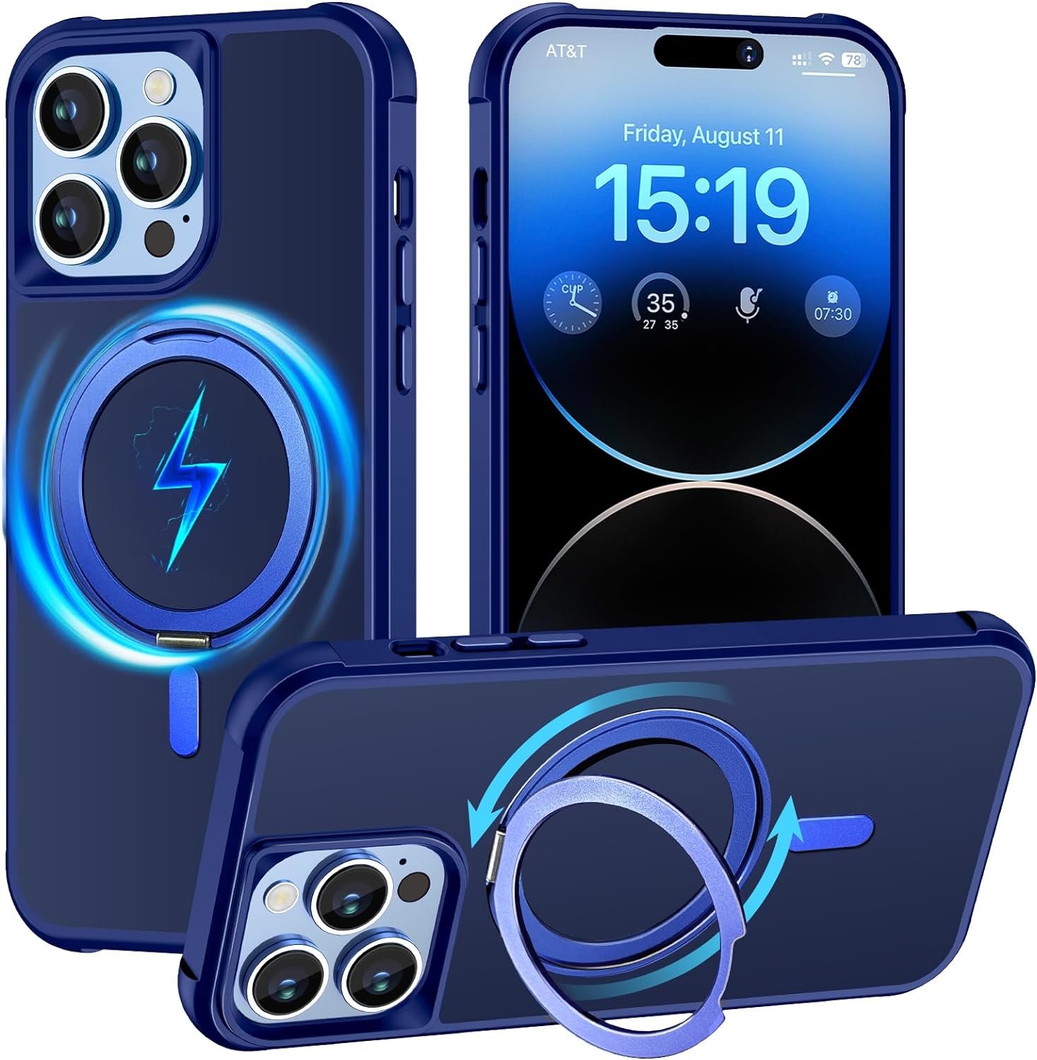 Magnetic for iPhone 13 case/iPhone 14 Case 【Compatible with Magsafe】 with 360°Rotatable Invisible Ring Stand【Military Grade Shockproof】 Matte Back Soft Edge Phone Cover 6.1", Black