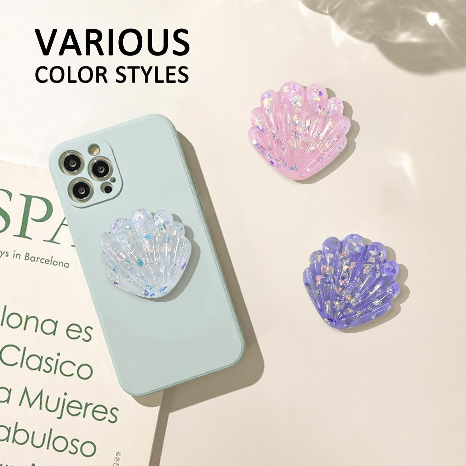 Cute Shell Shape Collapsible Expandable Stand Multi Functional Mobile Phone Grip & Kicktand（White）