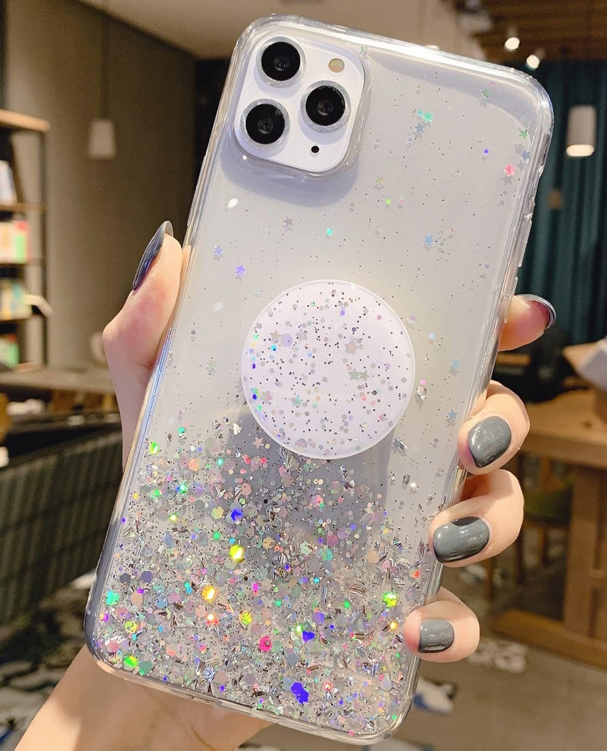 for iPhone 15 Pro Max Case Glitter Women Girls with Ring Kickstand Sparkle Bling Cute Cases Slim Soft Phone Protective Shell Phone Cover for iPhone 15 Pro Max Case 6.7 inch (Silver)