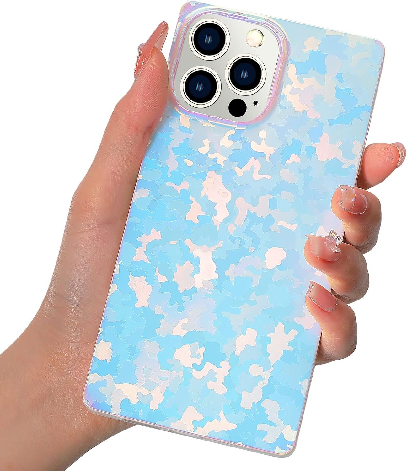 71DkuegaEeL._AC_SL1500 Square Phone Case for iPhone 13 Pro Max,Bling Glitter Colorful Slim Soft TPU Silicone Mobile Case for Women Girls Men Boys Cute Shockproof iPhone Protective Case 6.7 inch (Shell)