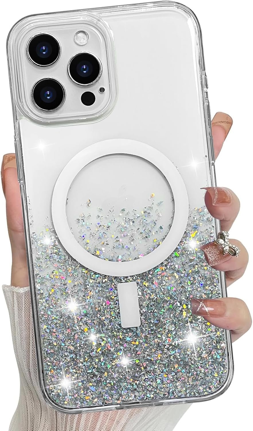for iPhone 14 Pro Max Case, Sparkly Glitter Bling Back, Magnetic Support for Shockproof Case, Crystal and Clear High-Duty Protection for iPhone 14 Pro Max Case -Glitter Crystal