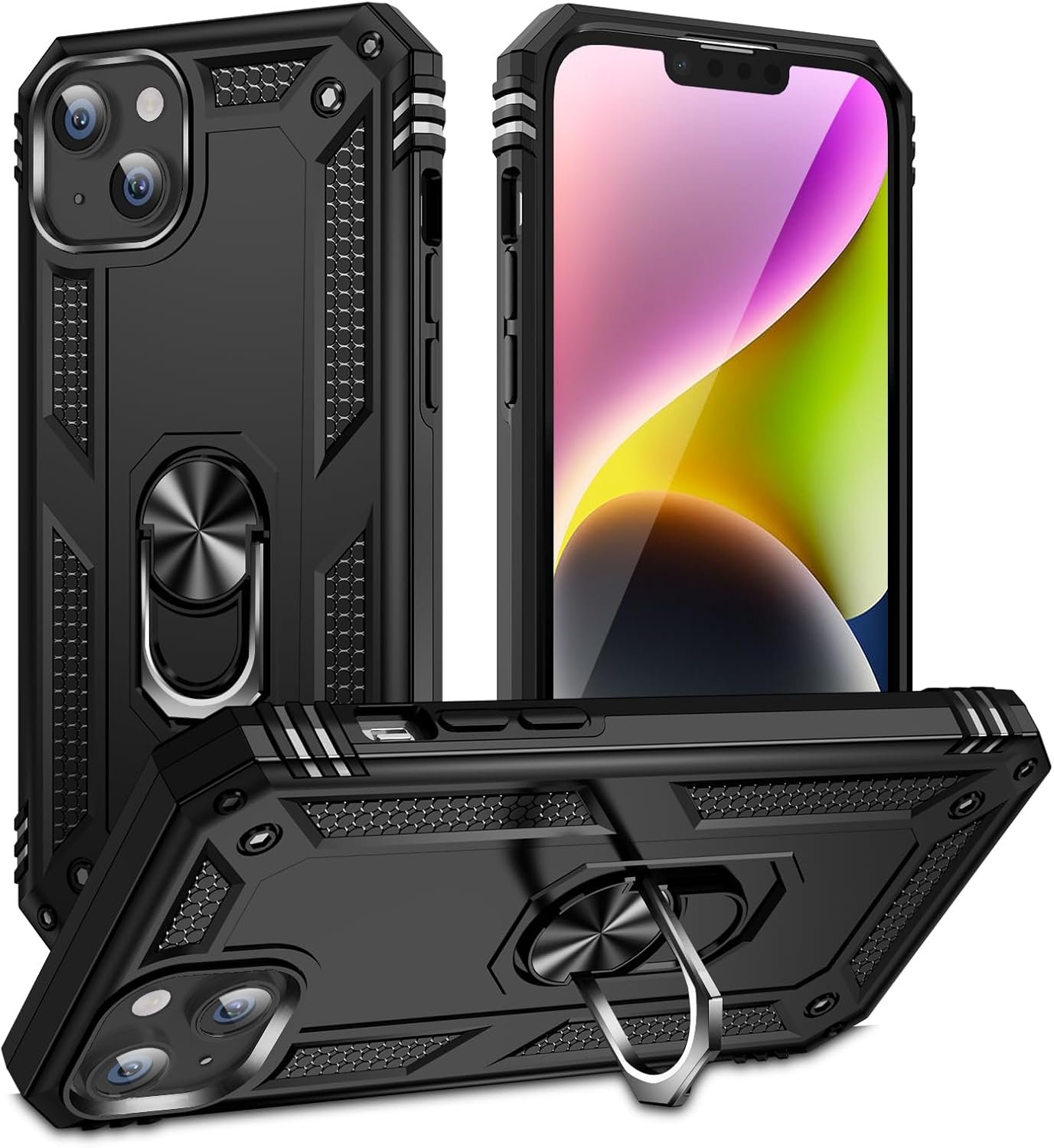 Innovatemee for iPhone 15 Case, Full Body Heavy Duty Rugged Shockproof Protective Phone Cover with Kickstand Military Grade Protection Shell for iPhone 15 Silver