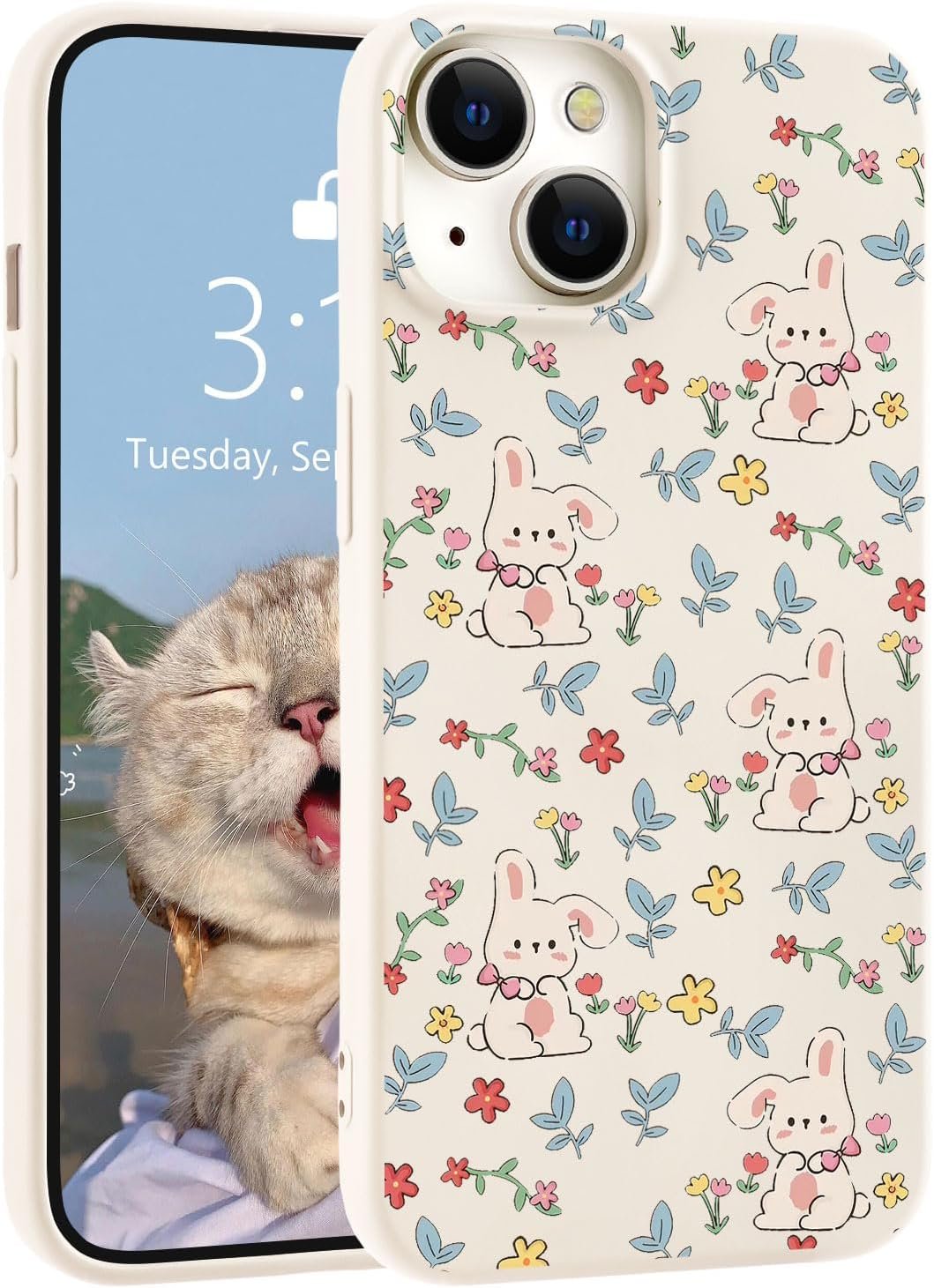 for iPhone 13 Case, Cute Kawaii Panda Pink Liquid Silicone Slim Fit Soft Gel Rubber Protective Phone Cover for Women Girls