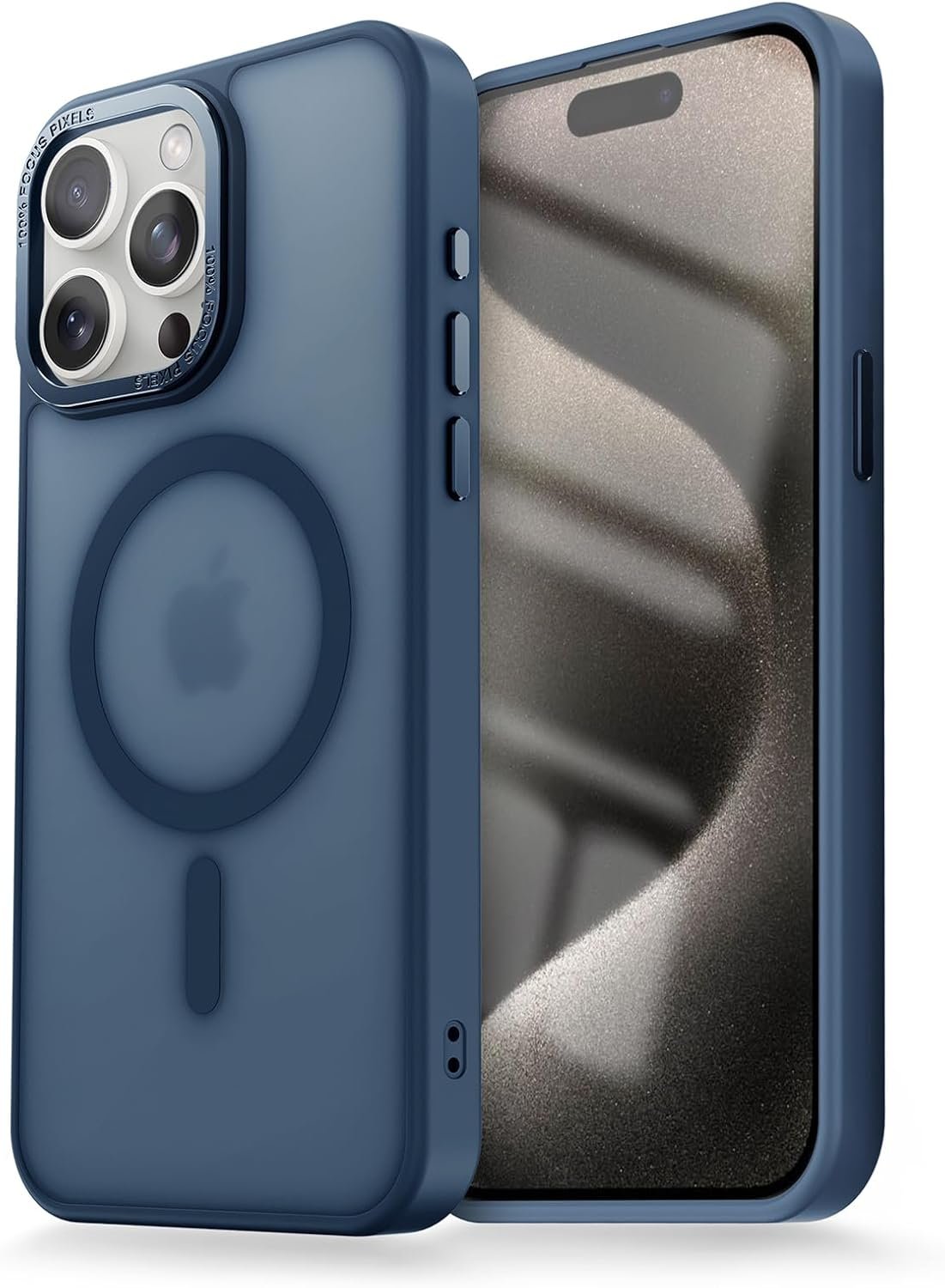 for iPhone15 Pro max Case Magnetic Translucent Matte Back Cover Military Grade Protection Shockproof Shell Full Body [Compatible with MagSafe]Slim Cell Phone Case - blue (Black, iPhone15 Pro Max)