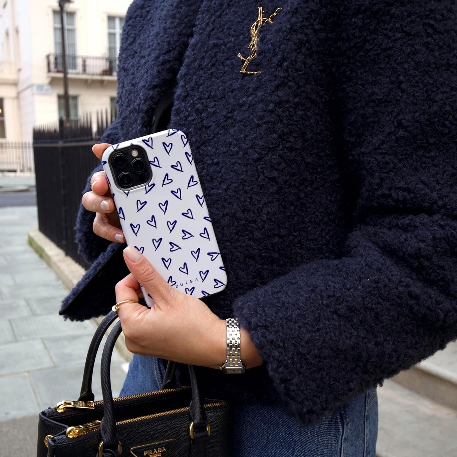 Phone Case Compatible with iPhone 14 Plus - Hybrid 2-Layer Hard Shell + Silicone Protective Case - Blue Hearts Love Kiss Amor - Scratch-Resistant Shockproof Cover