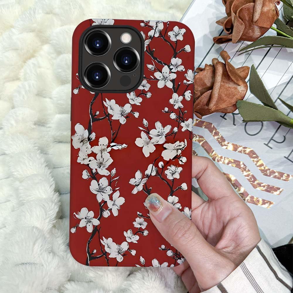 71I32AldV8L._AC_SL1000 Phone Case Compatible with iPhone 14 Pro Max Case,Hybrid 2 Layer PC Hard Shell + Silicone Protective Case, Vintage Red Cherry Blossom Scratch-Resistant Shockproof Cover for iPhone 14 Pro Max