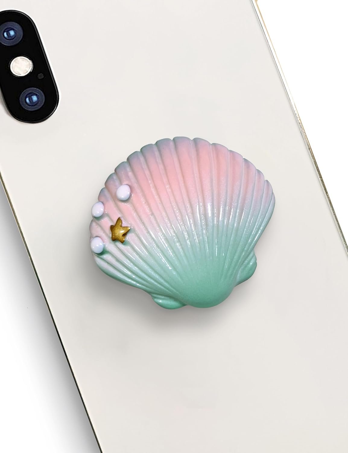 Cute Purple Green Shell Shape Collapsible Expandable Cellphone Stand Multi Functional Mobile Phone Grip & Kicktand