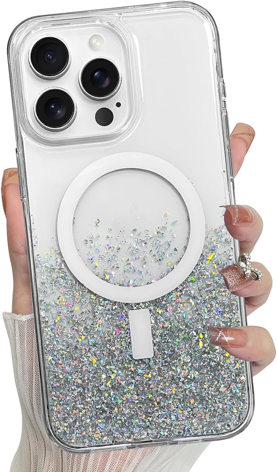 for iPhone 14 Pro Max Case, Sparkly Glitter Bling Back, Magnetic Support for Shockproof Case, Crystal and Clear High-Duty Protection for iPhone 14 Pro Max Case -Glitter Crystal